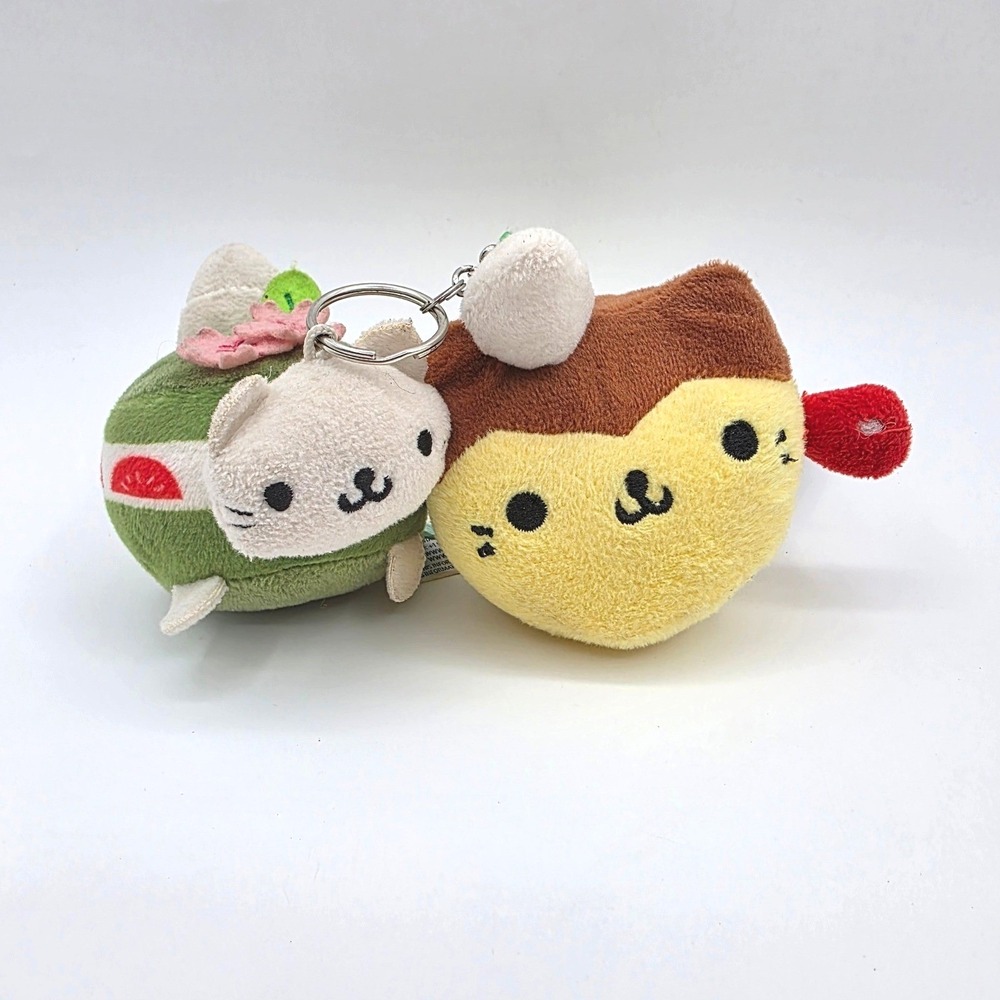 San-X Nyan Nyan Nyanko Plush Keychain Set Food Cat Pudding Matcha Green Yellow